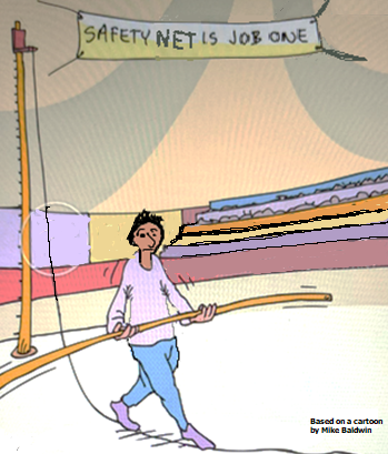 Youth balancing on broken tightrope
